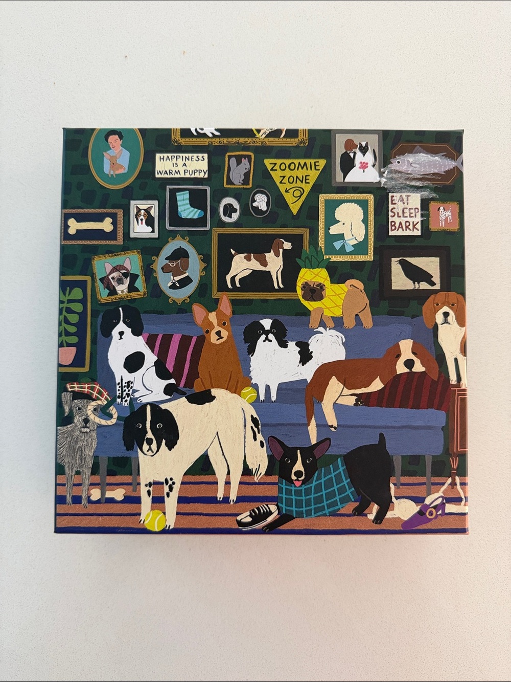 Dog Gallery Canvas Art Print in Green and Blue